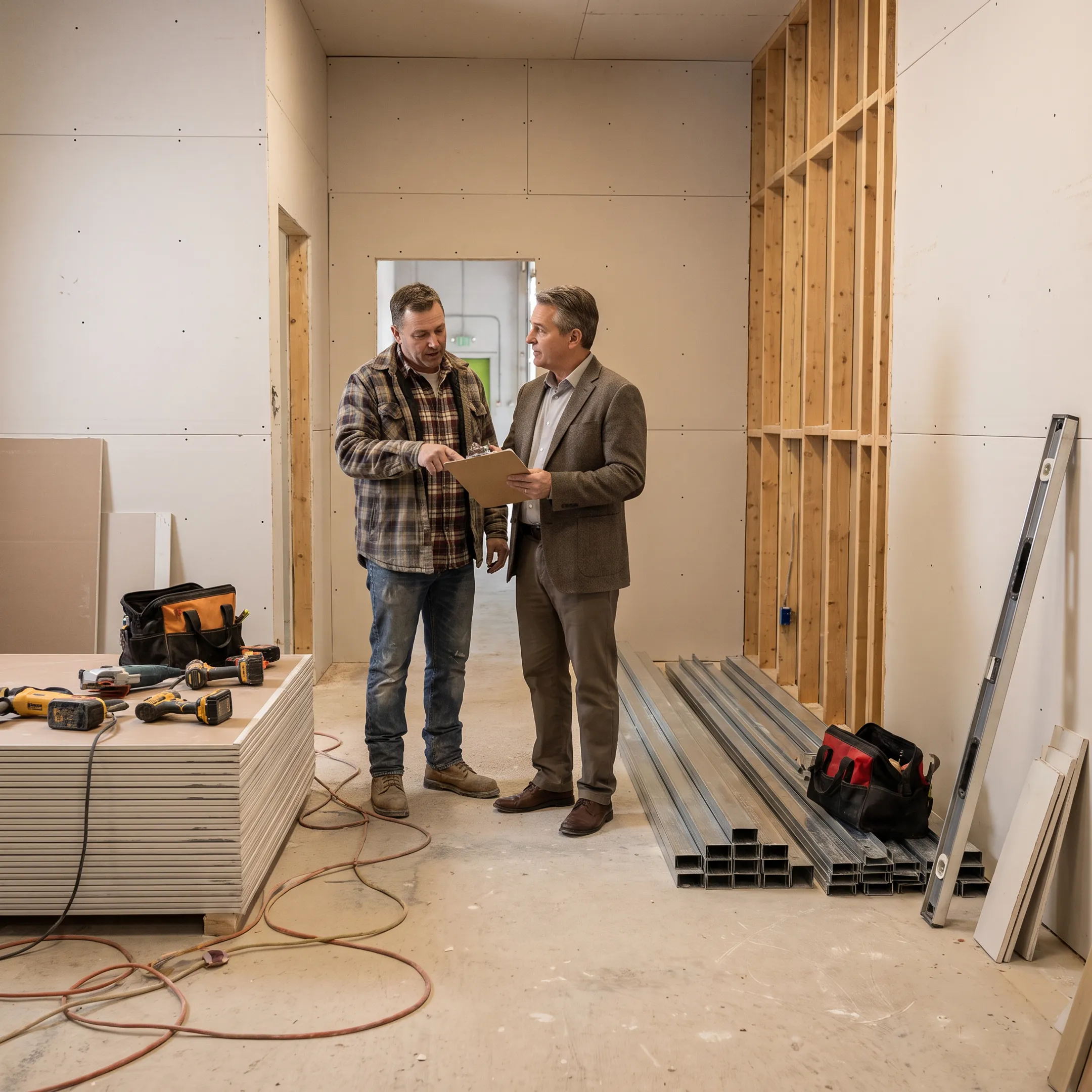 Commercial contractor reviewing an office renovation