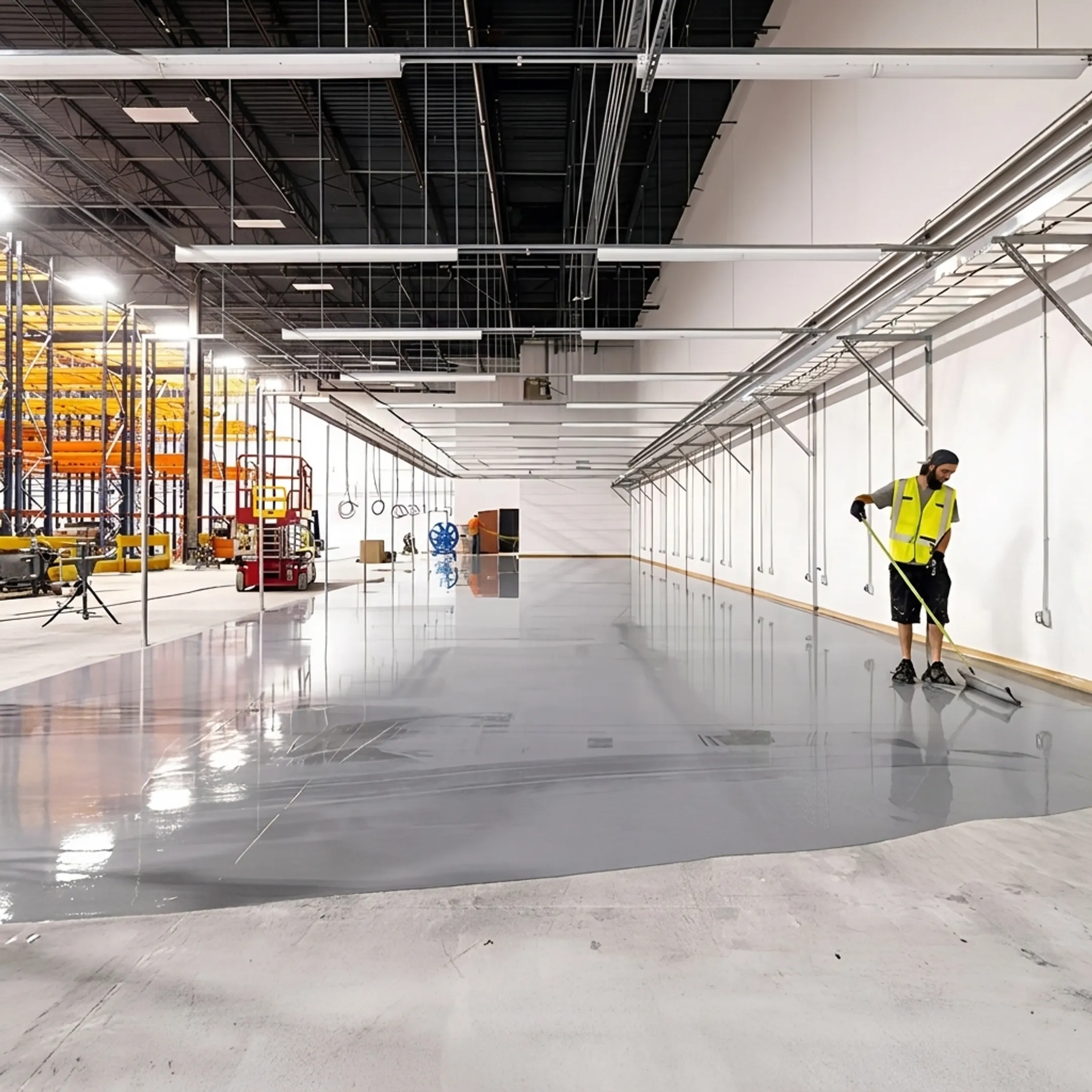 Smooth repaired concrete floor in a commercial space