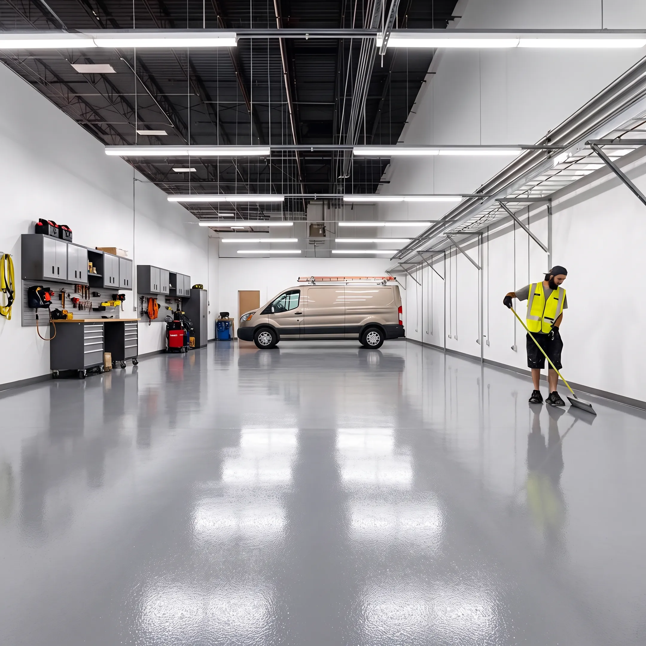 Freshly coated epoxy garage floor