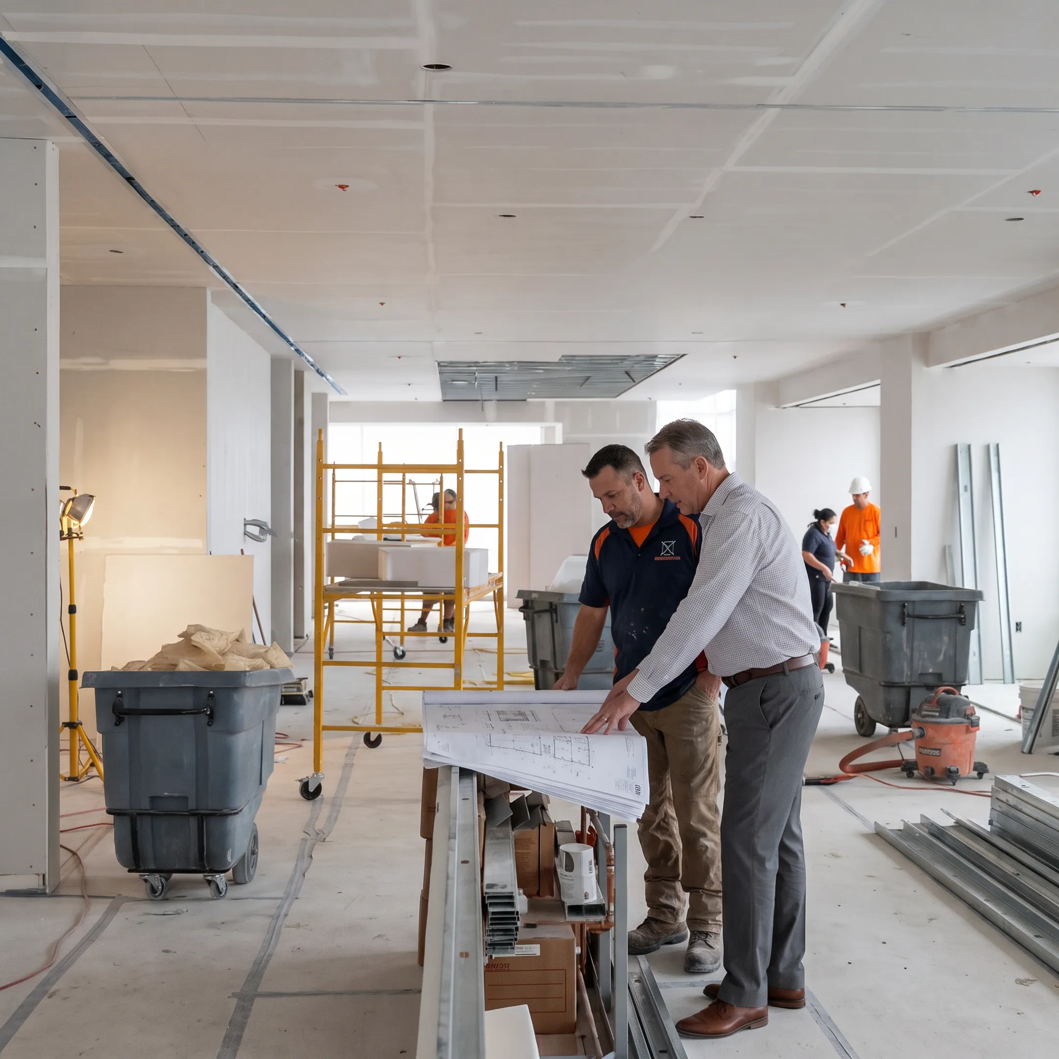 Commercial contractor reviewing an office renovation