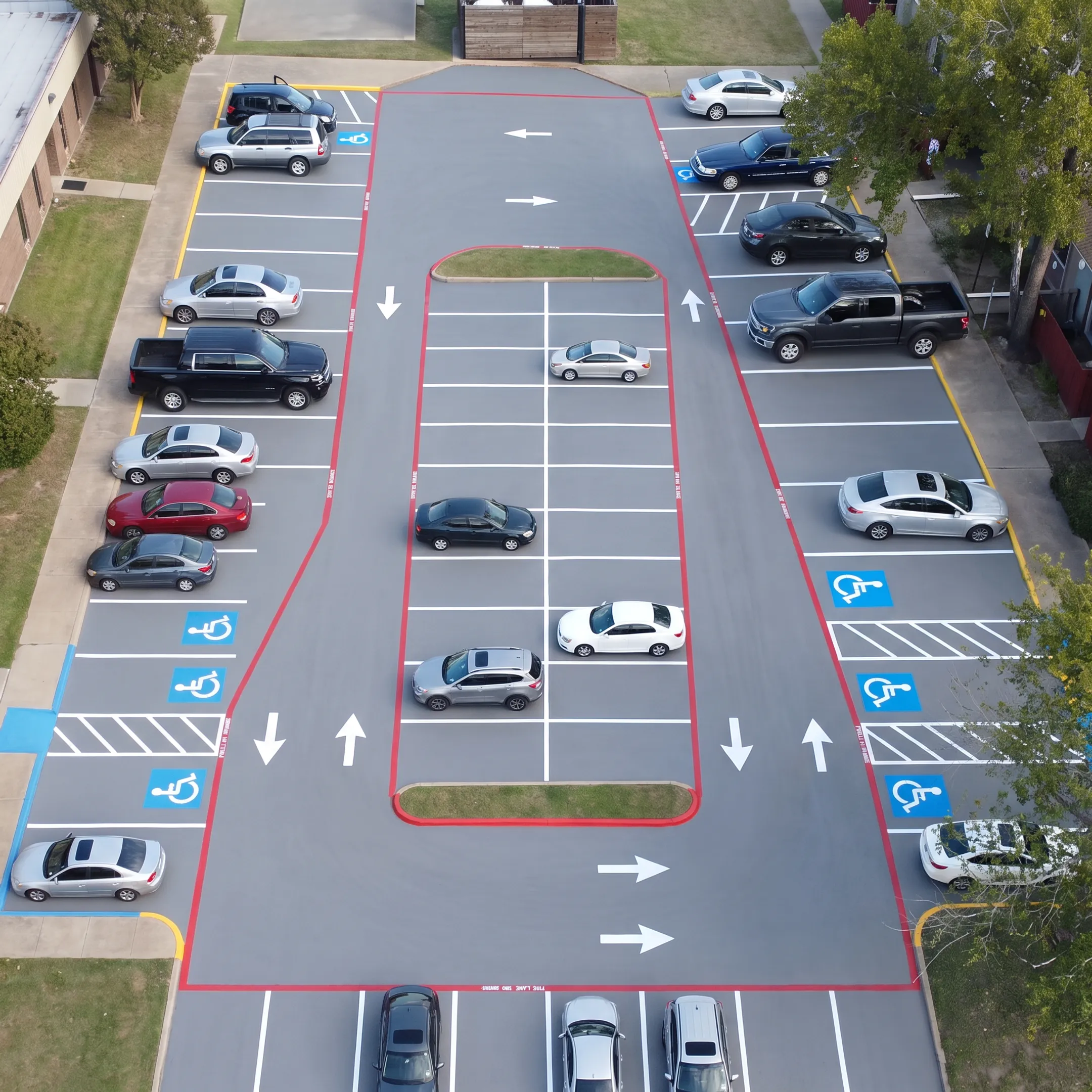 Freshly striped commercial parking lot