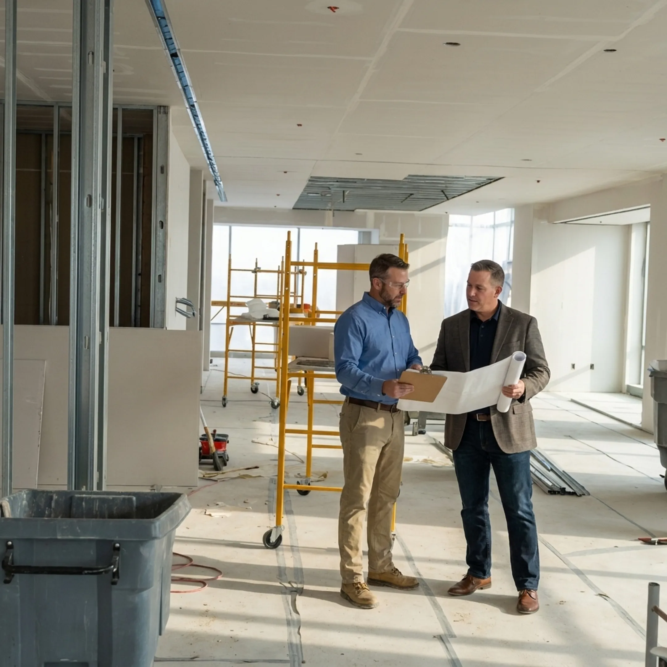 Project manager reviewing commercial interior plans