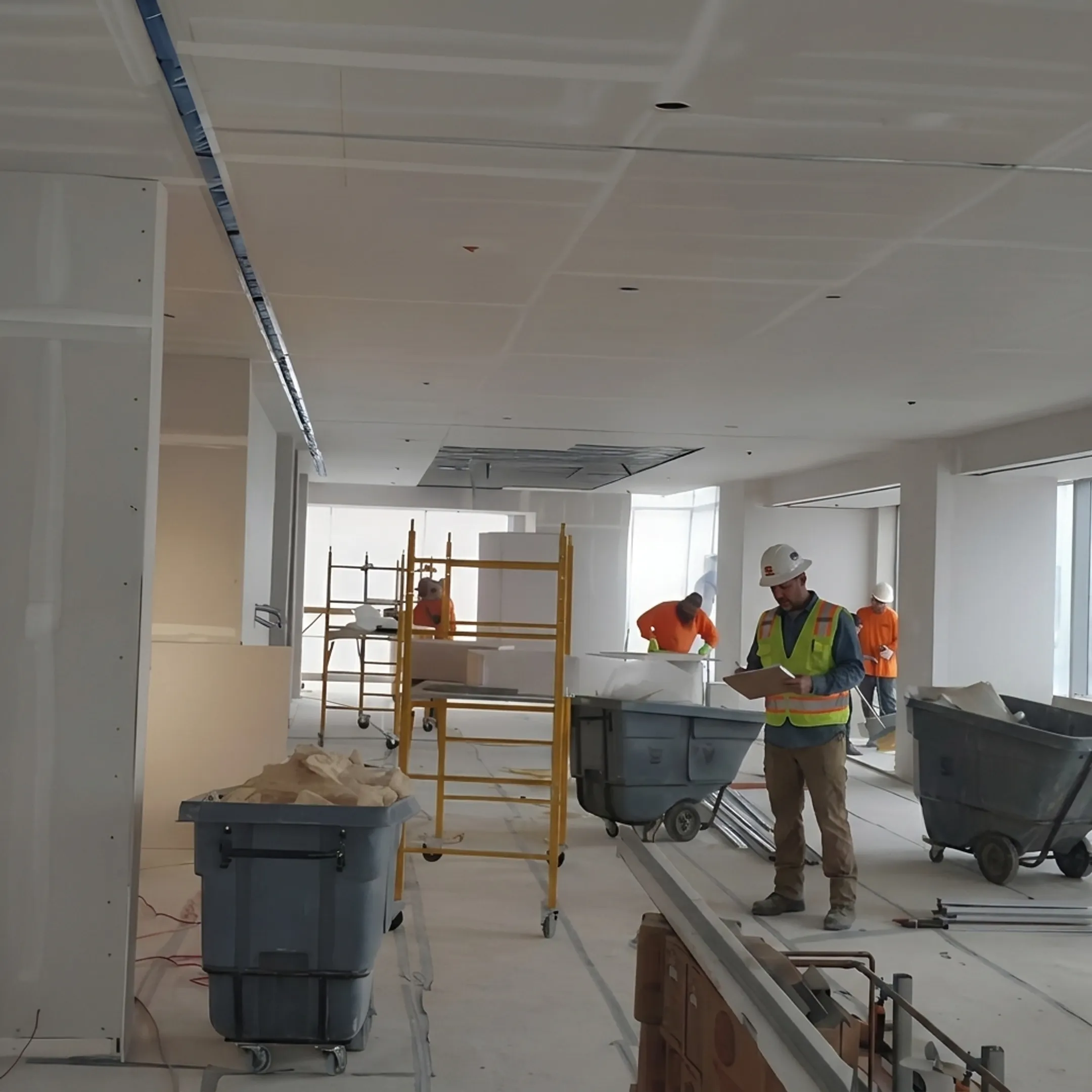 Contractor reviewing commercial interior renovation plans