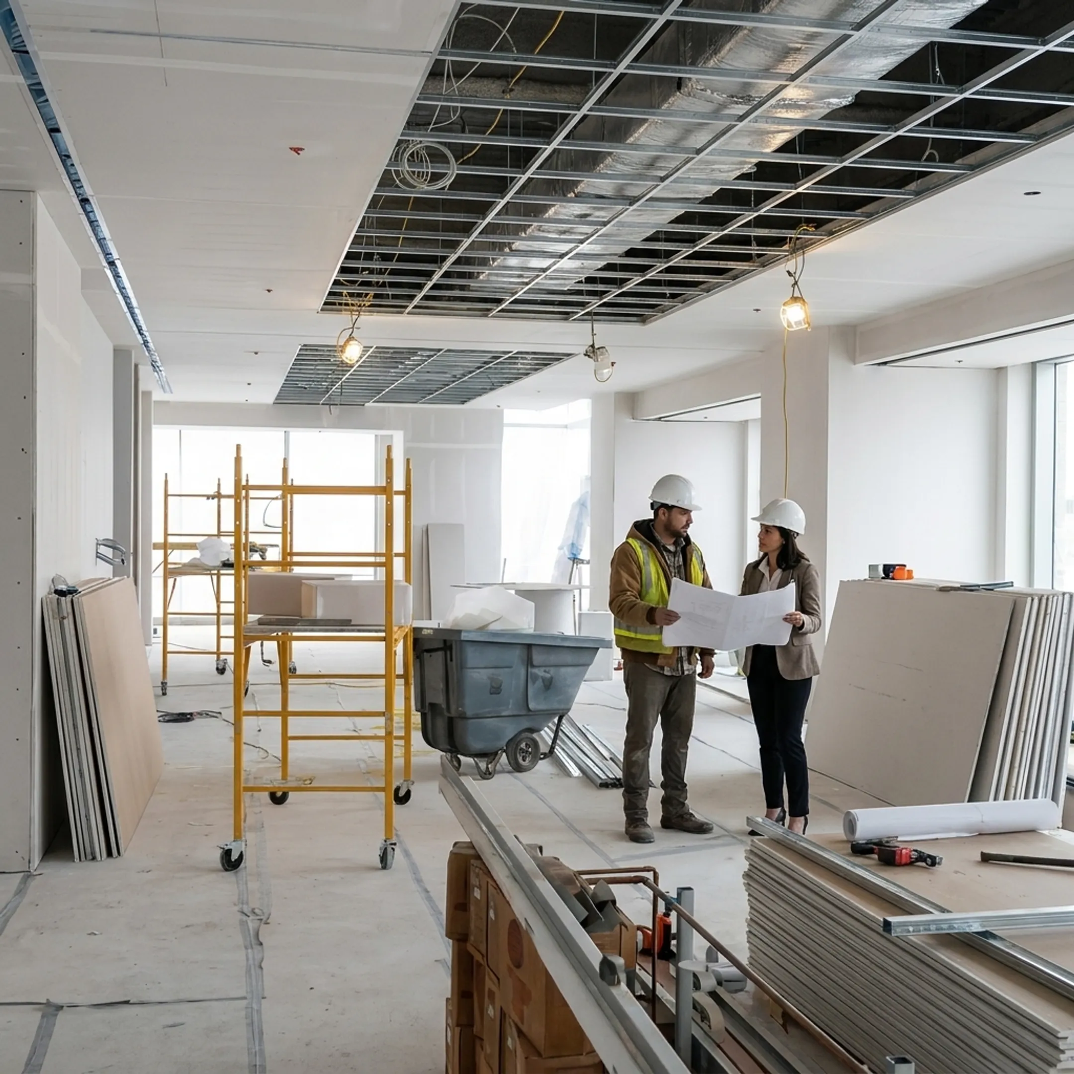 Contractor reviewing a commercial renovation plan