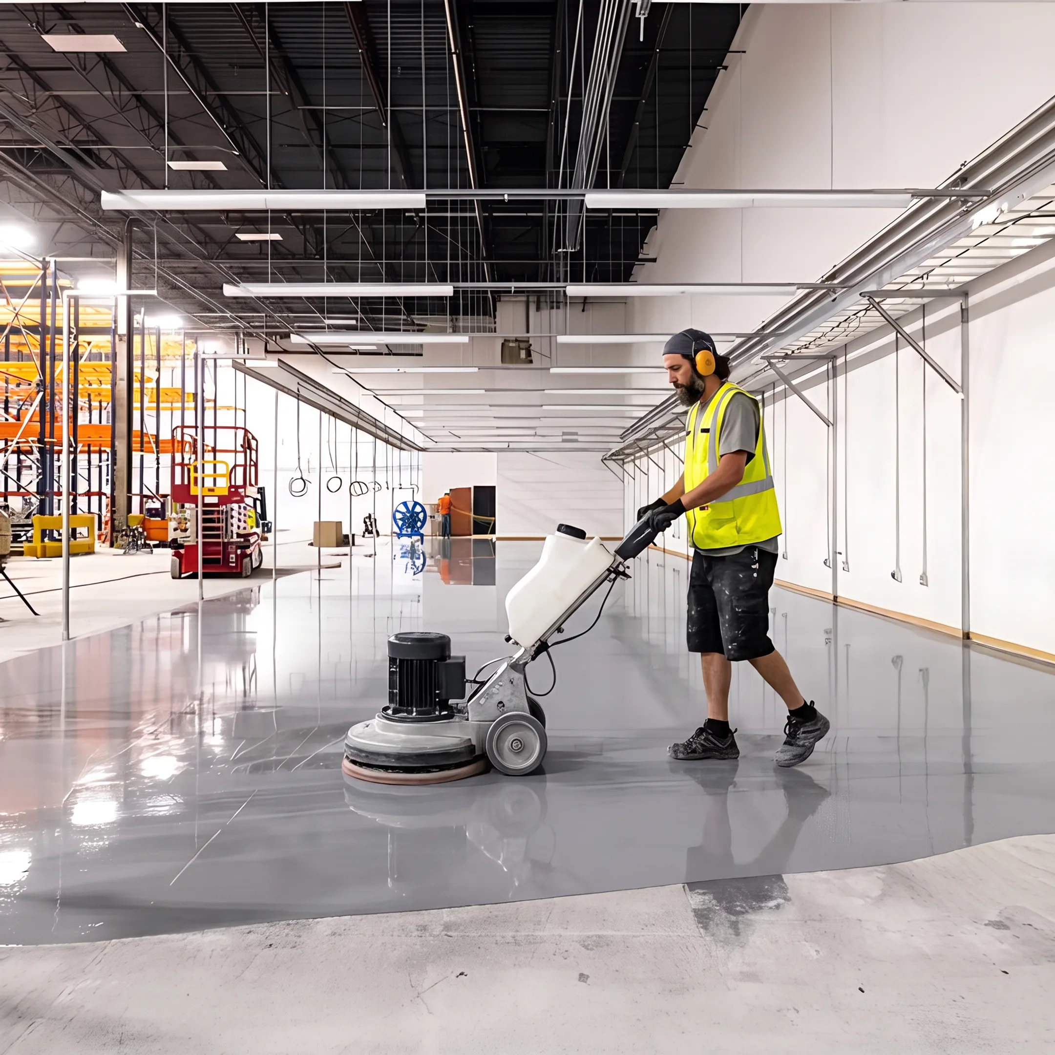 Contractor polishing a commercial concrete floor