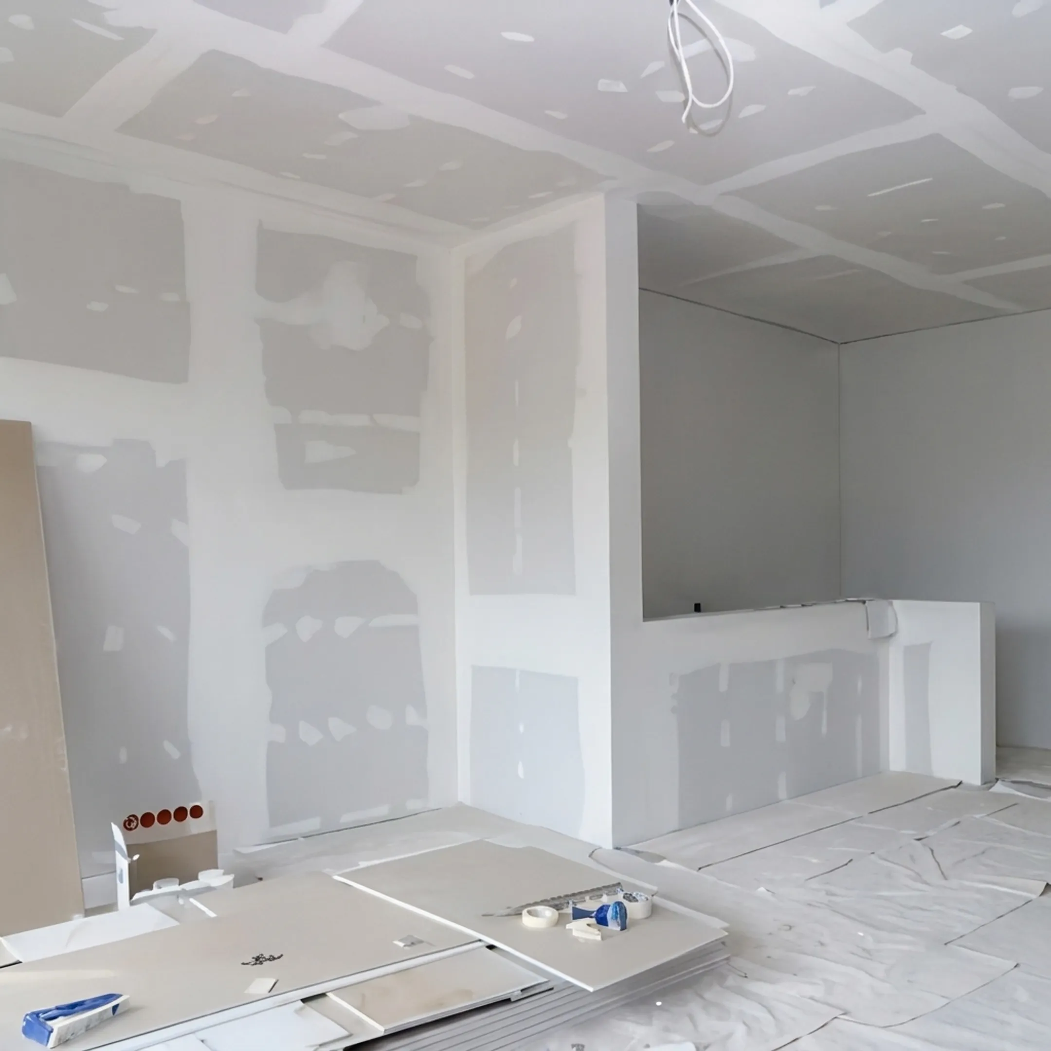Finished drywall wall in a commercial interior