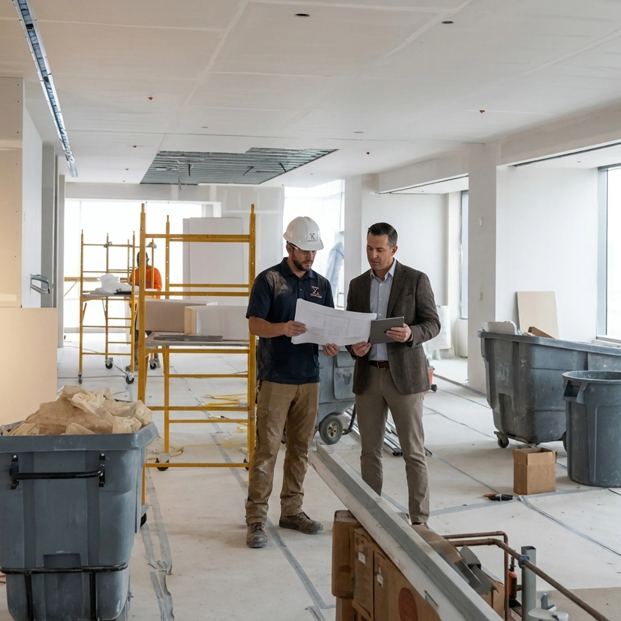 Contractor reviewing commercial fit-out plans