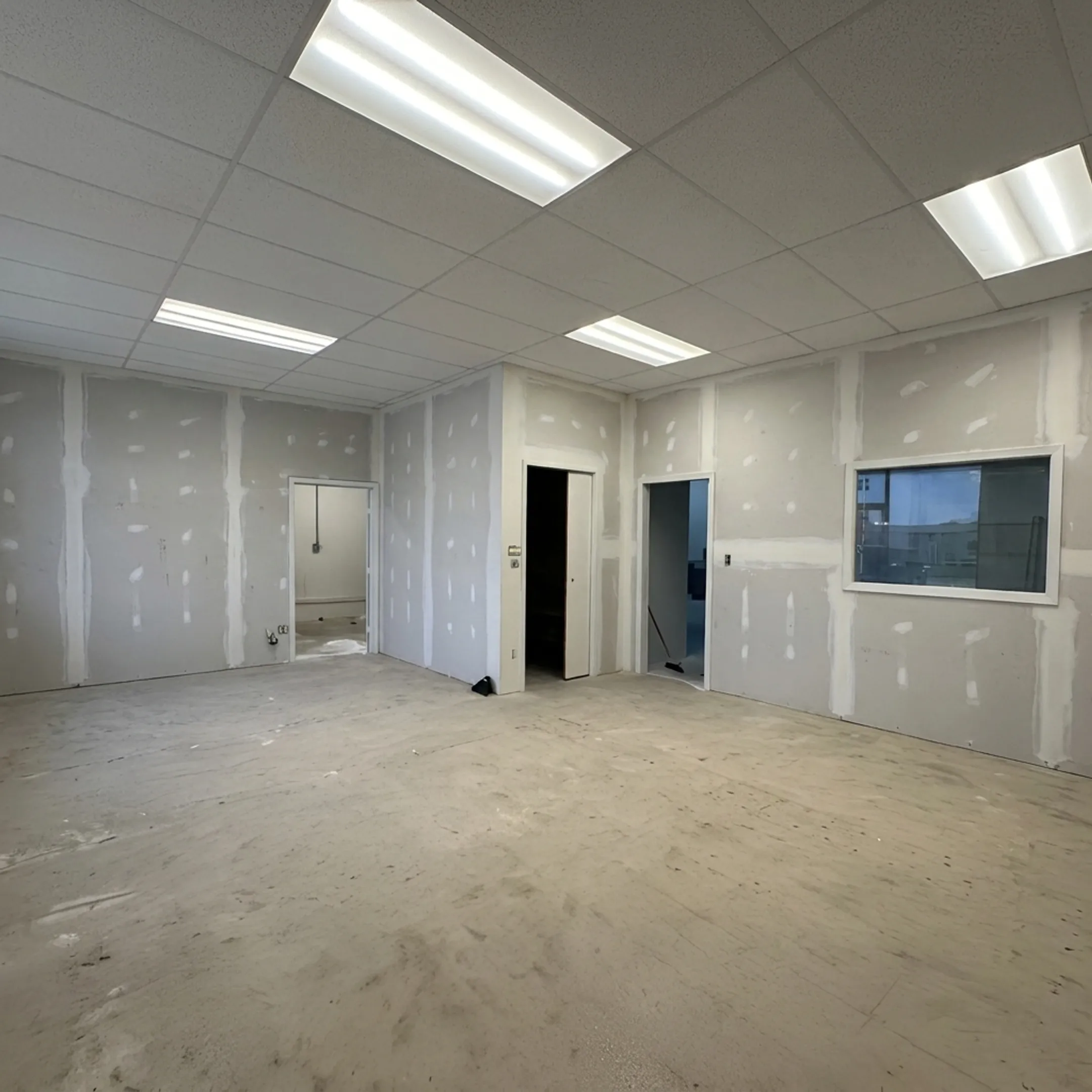 Finished drywall wall in a commercial office