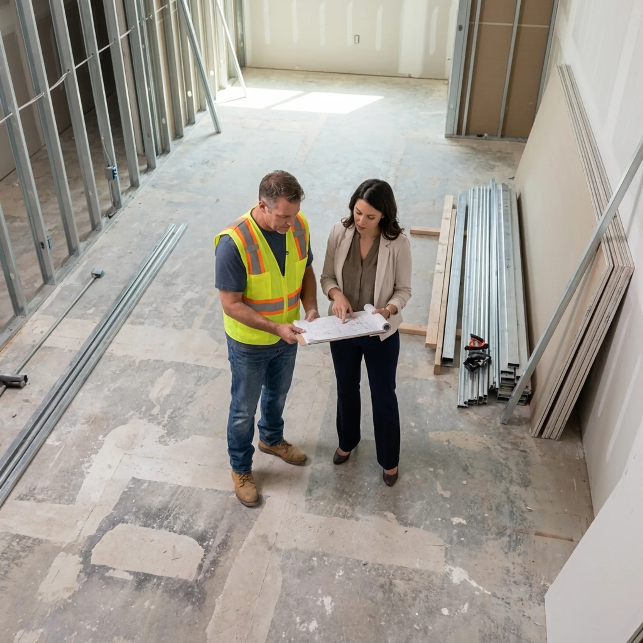 Contractor reviewing commercial renovation plans