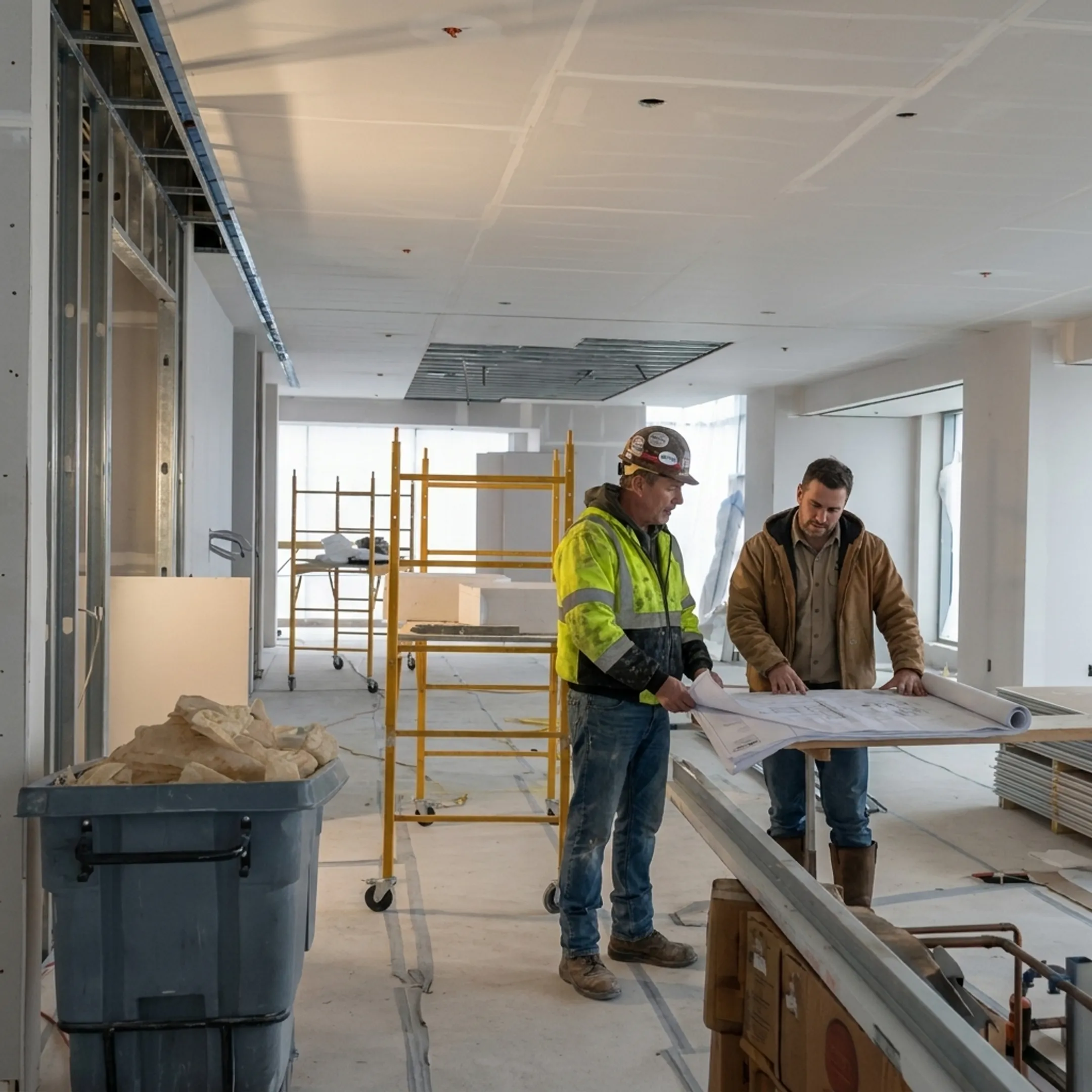 Commercial team reviewing an office fit-out