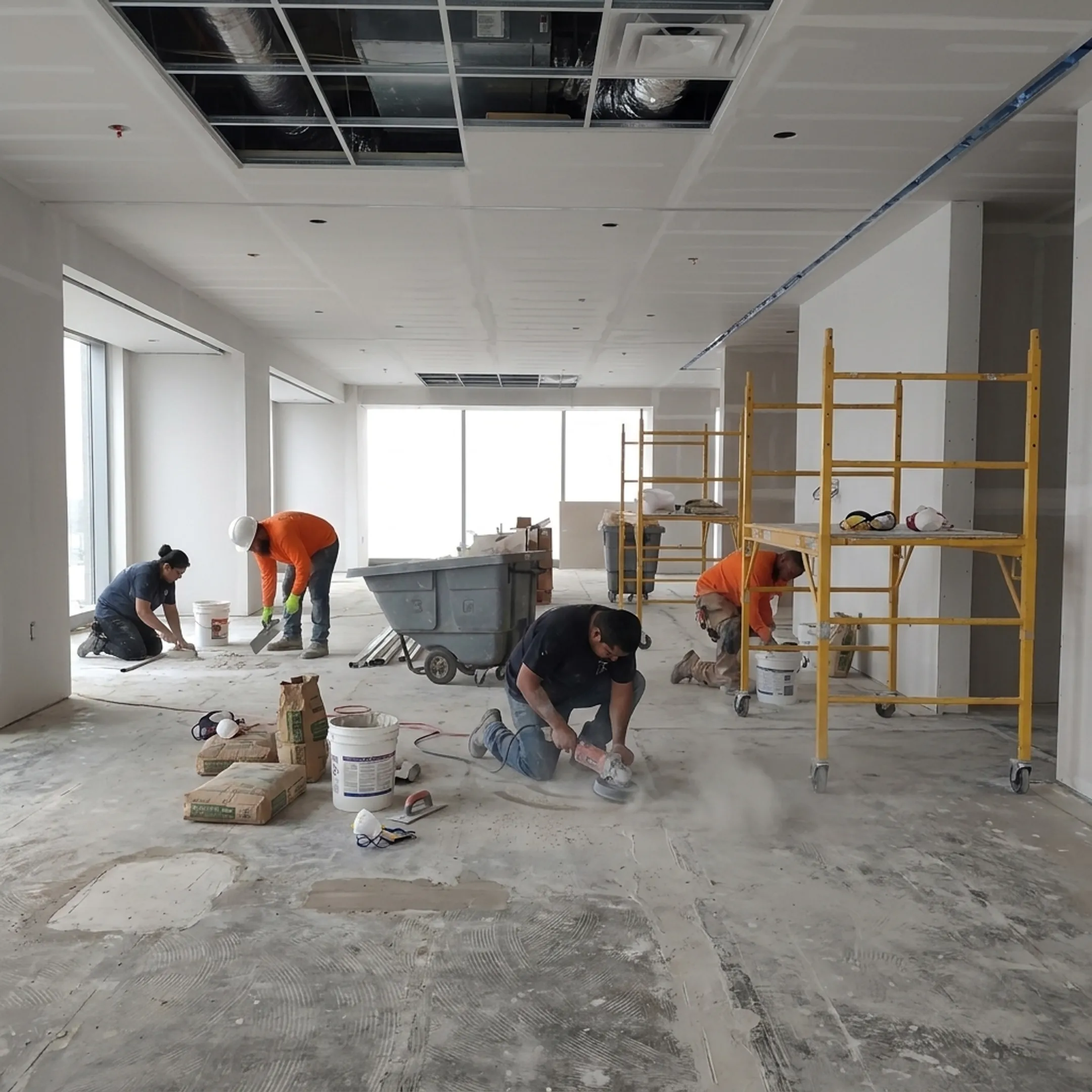 Commercial crew restoring a concrete surface
