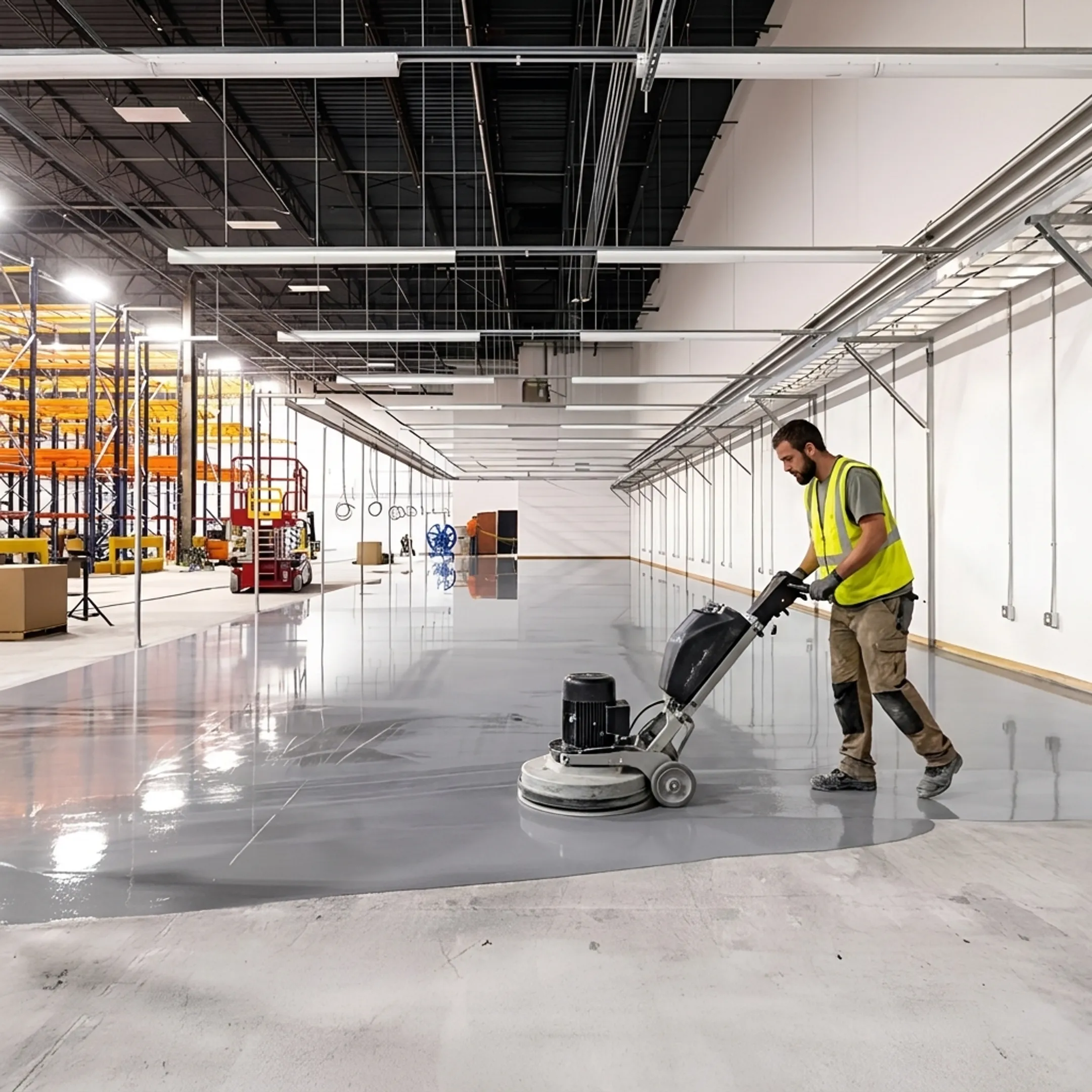 Contractor restoring a commercial concrete floor