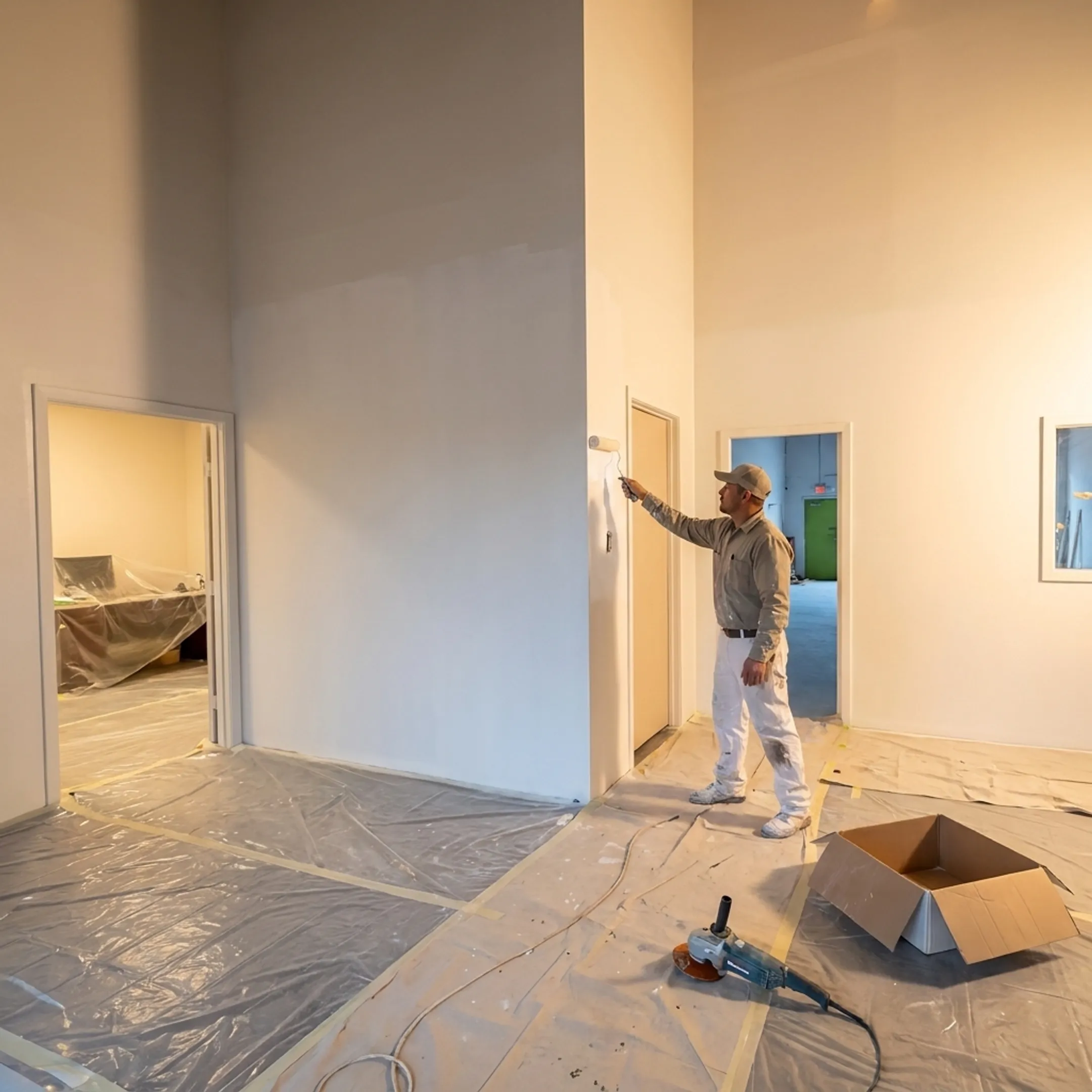 Commercial painter refinishing an office wall
