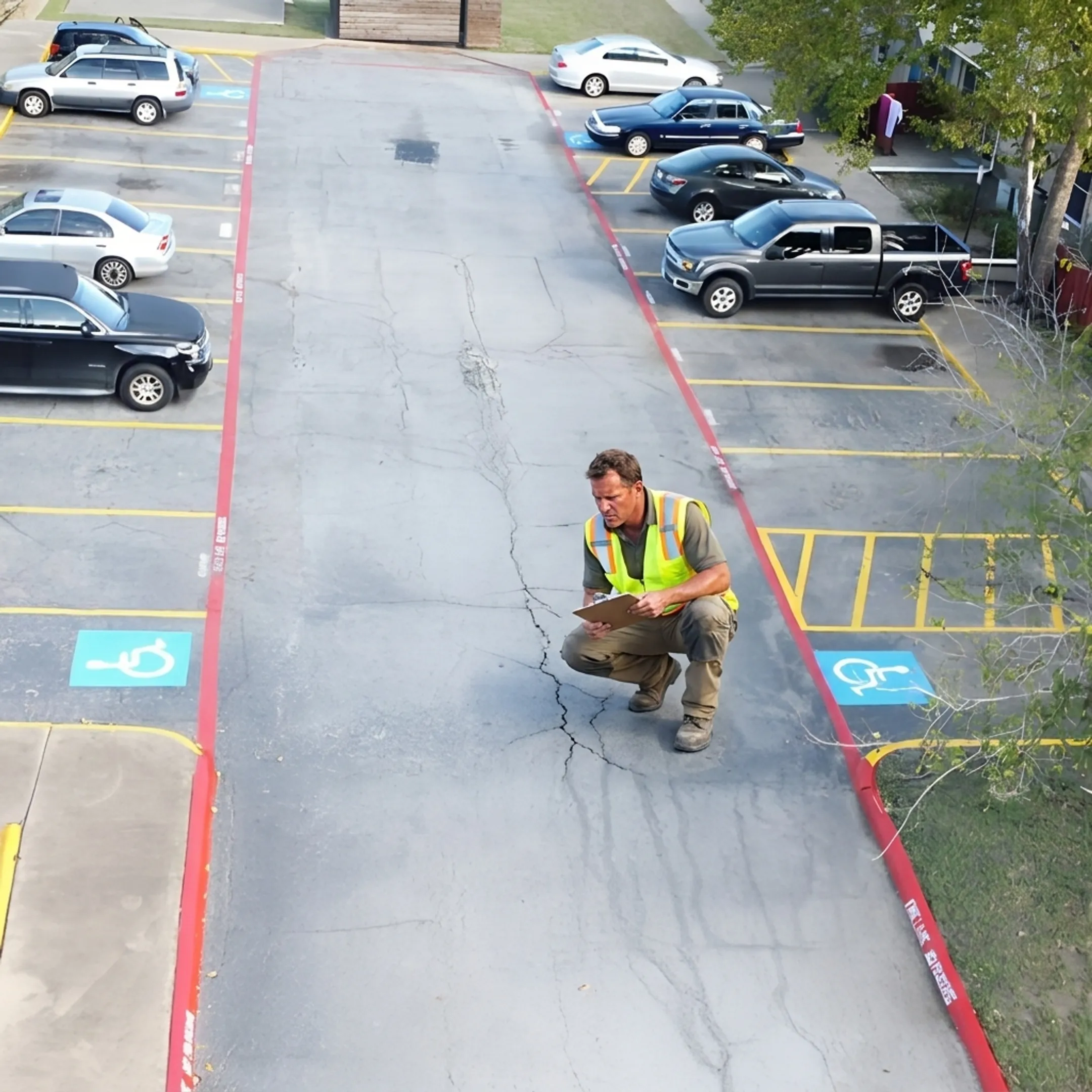 Commercial contractor reviewing a parking lot surface