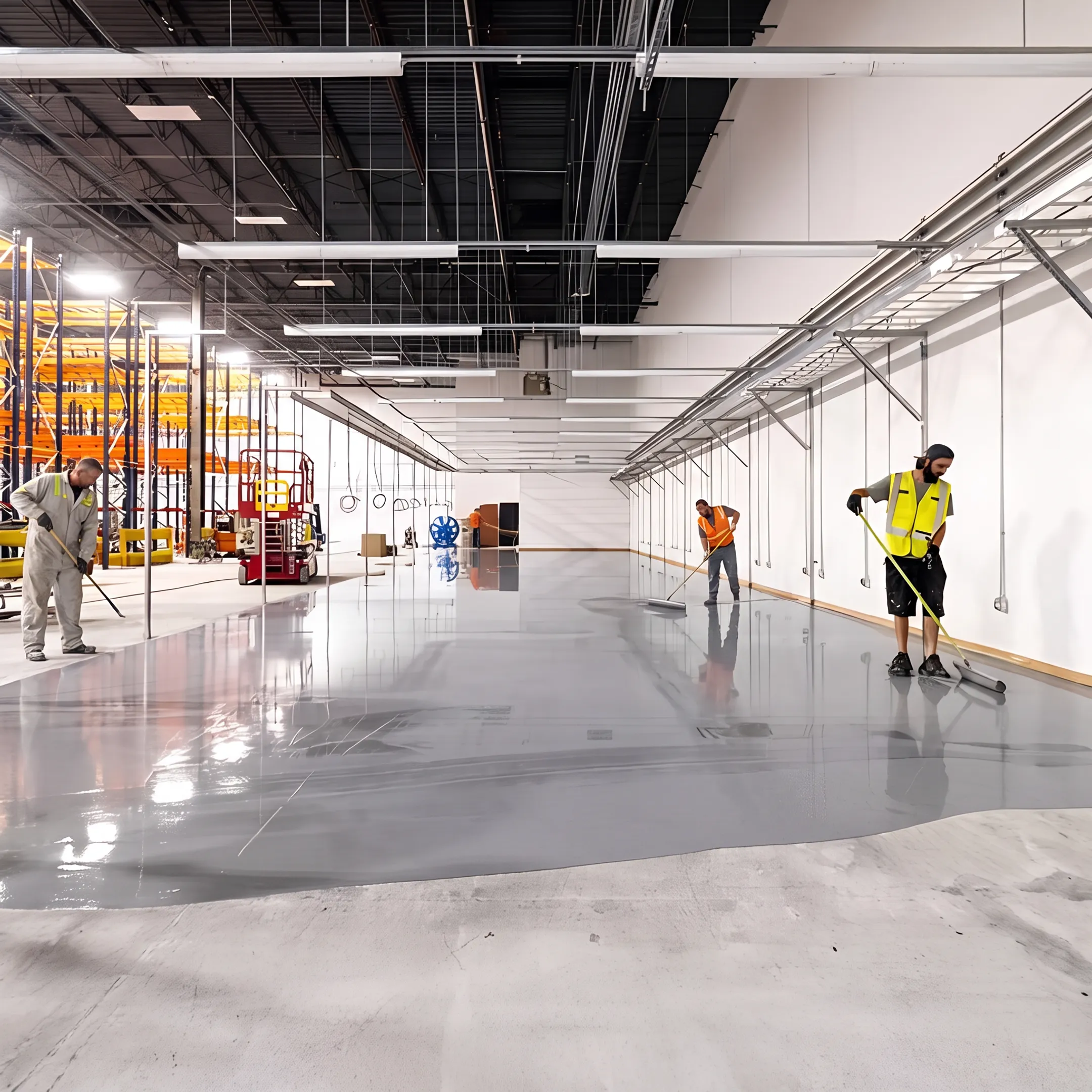 Commercial crew applying a protective floor coating