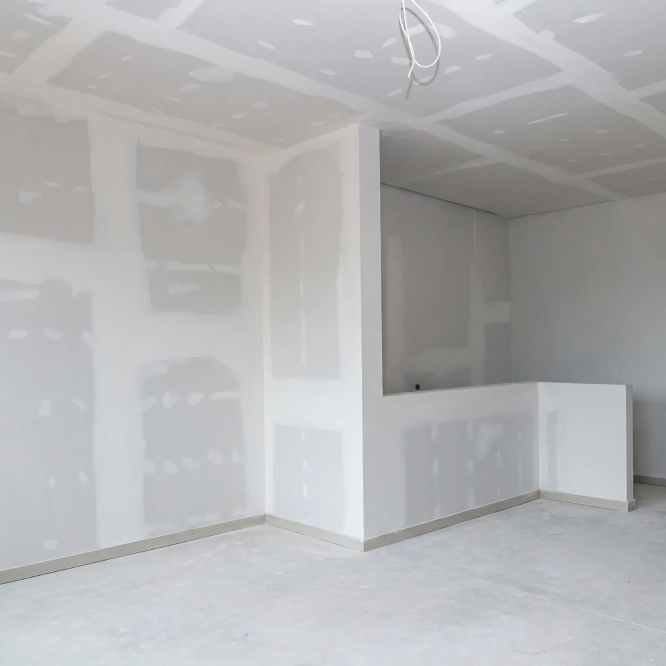 Finished drywall wall in a modern office
