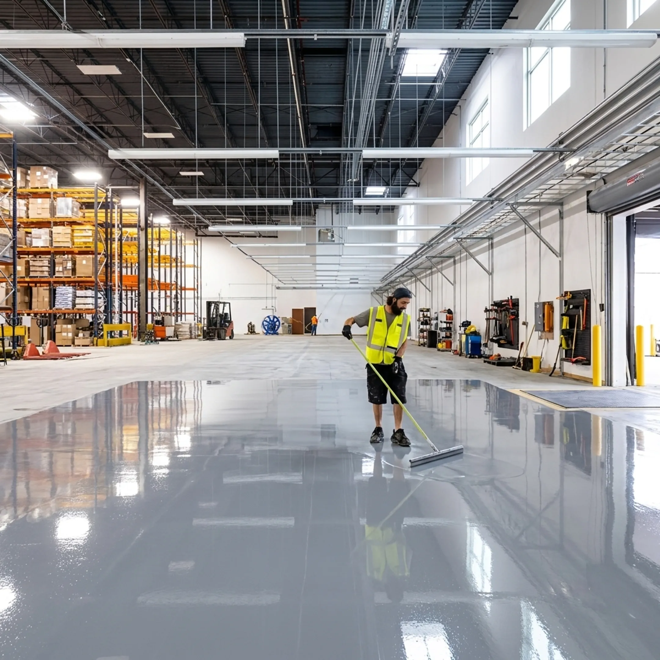 Finished polished concrete warehouse floor