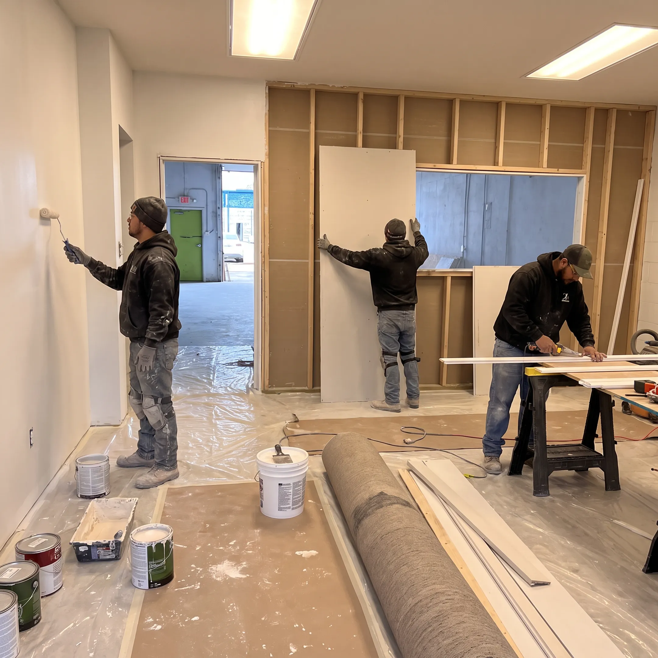 Commercial crew improving a business interior