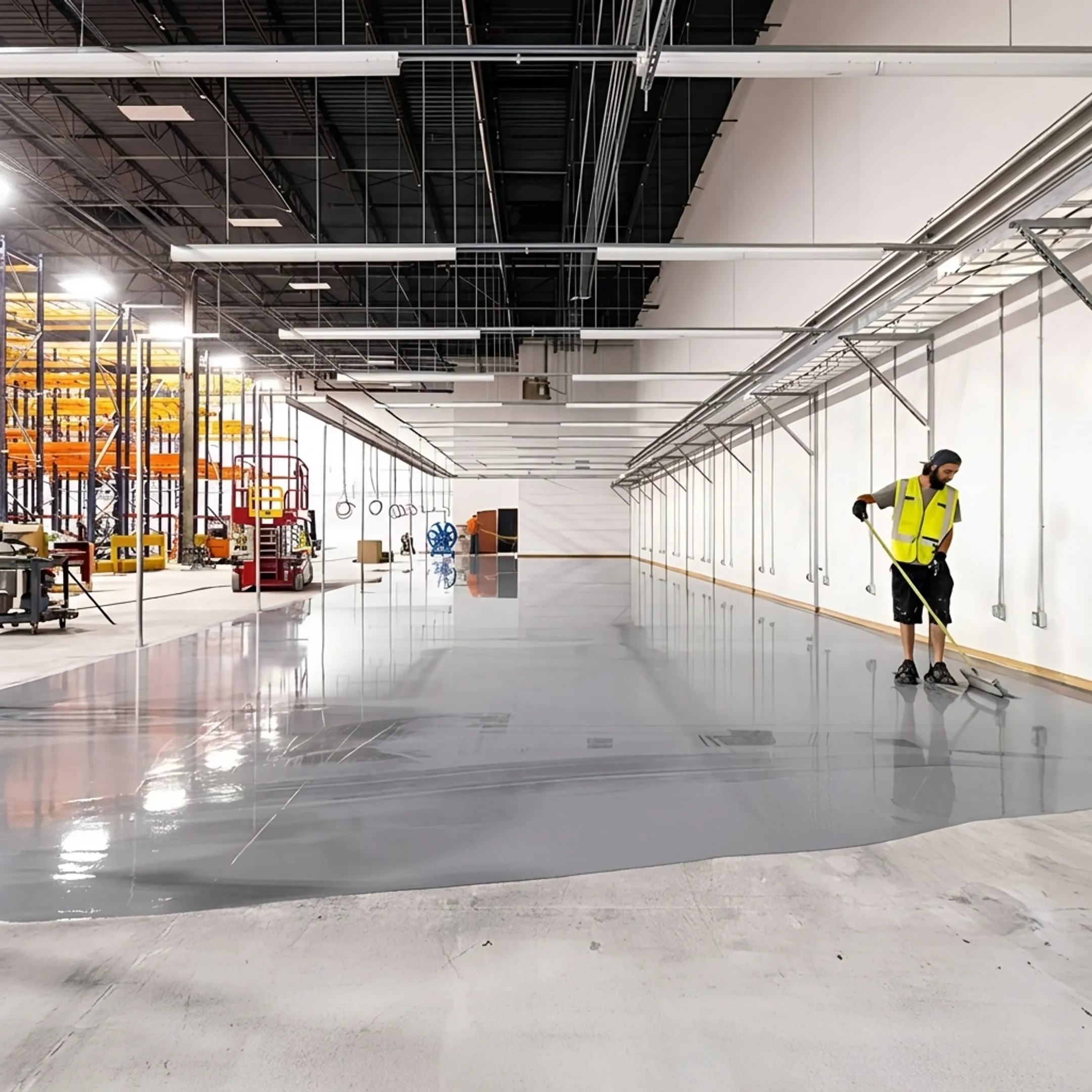 Restored concrete floor in a commercial space