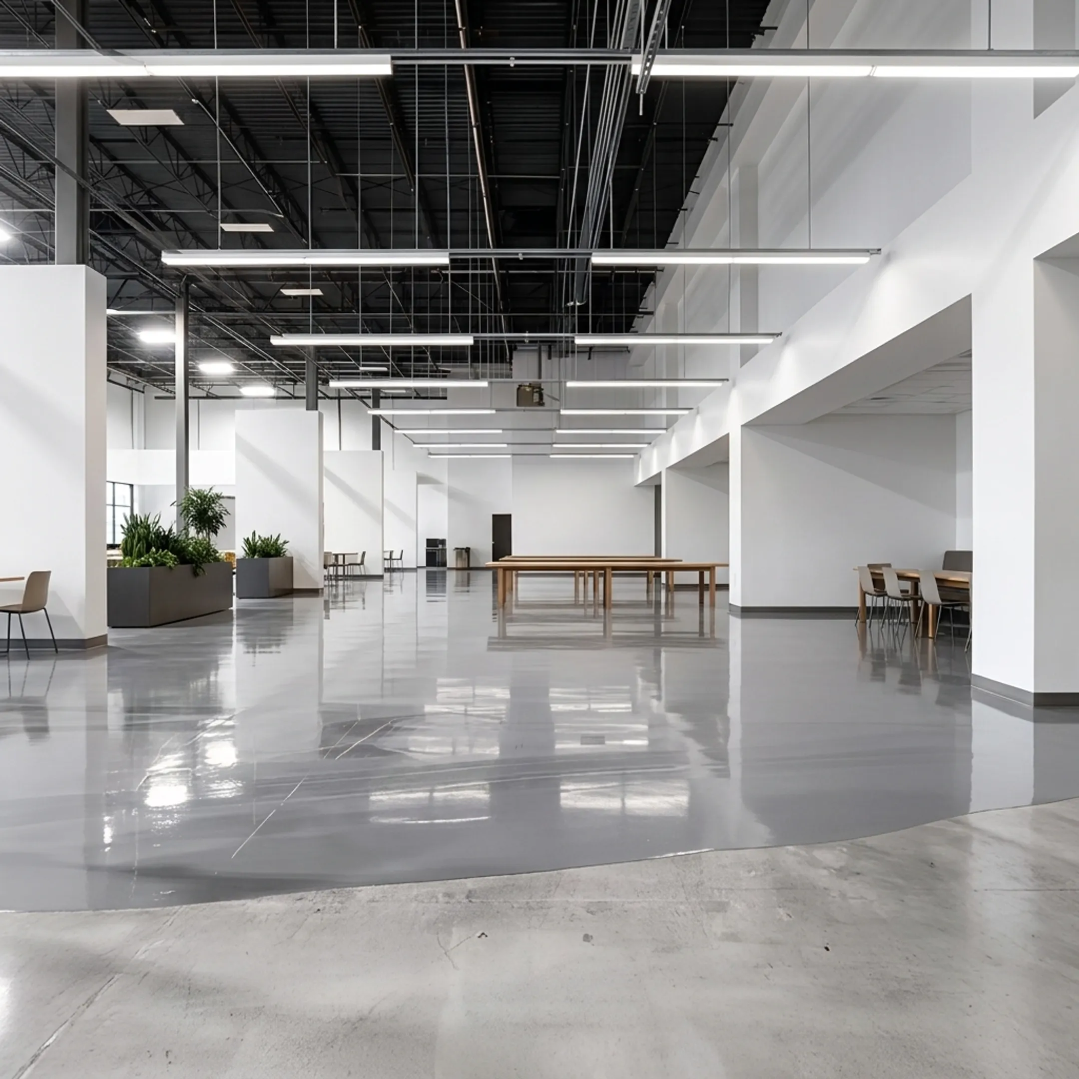 Polished concrete floor in a commercial interior