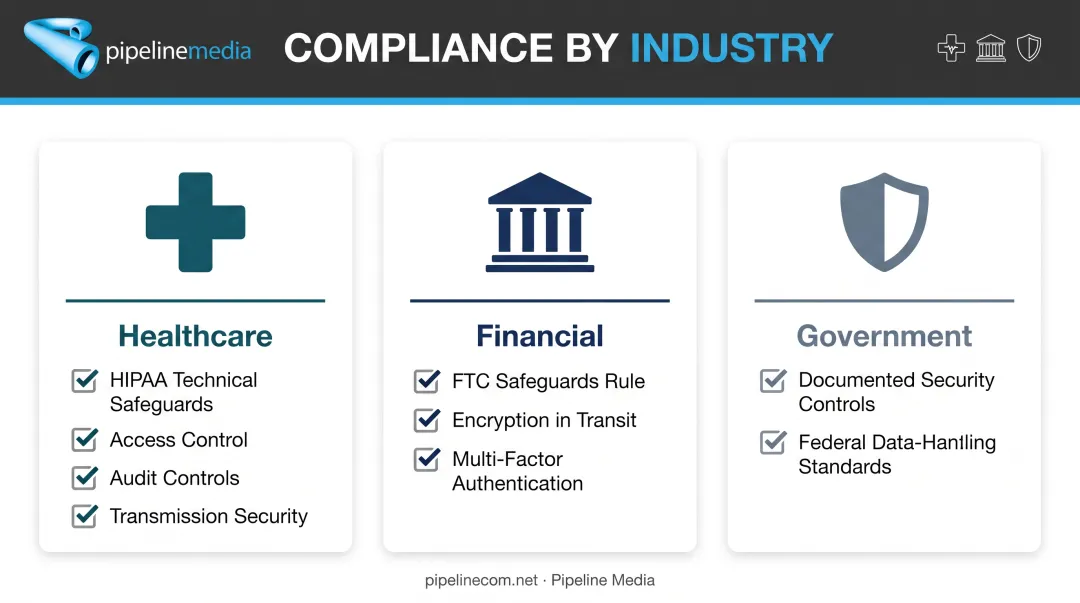 Compliance requirements comparison for healthcare financial and government fax use