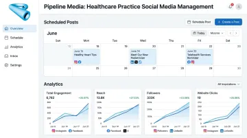 Social media management dashboard scheduling posts across healthcare platforms