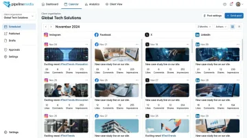 Social media management dashboard showing multi-platform content scheduling and analytics