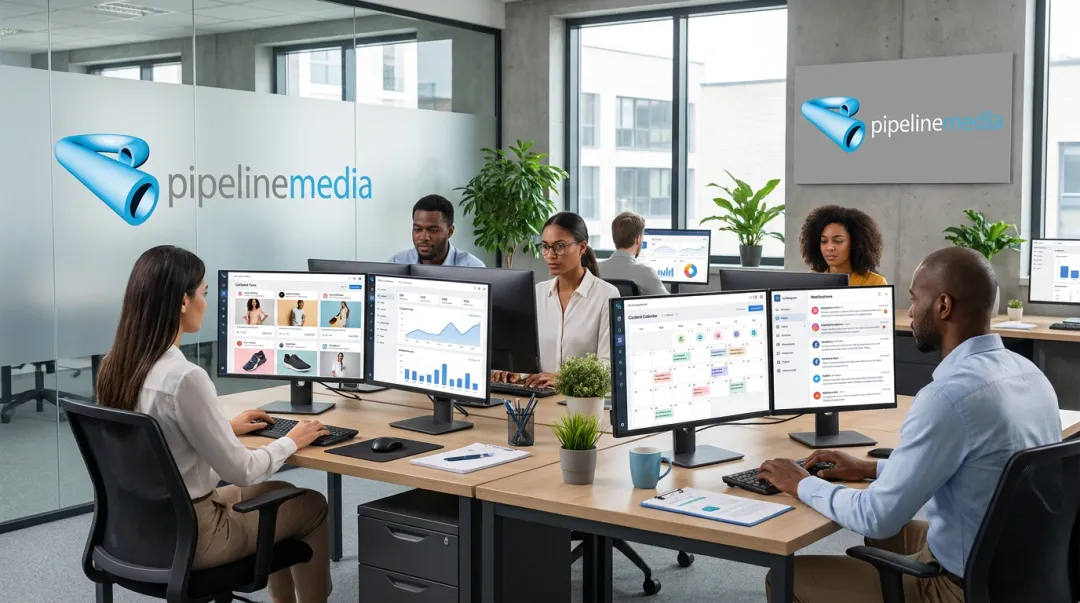 Pipeline Media team managing client social media accounts and content