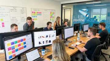 Pipeline Media team managing client social media content and engagement