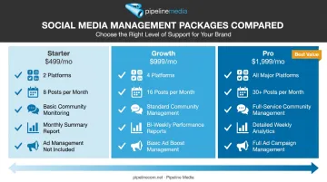 Starter Growth and Pro social media package tier pricing comparison