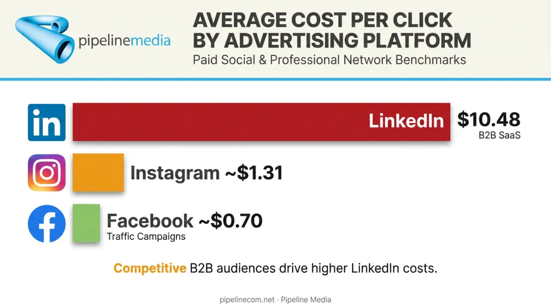Average cost-per-click comparison across LinkedIn Facebook and Instagram ad platforms