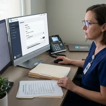 Healthcare professional sending secure fax