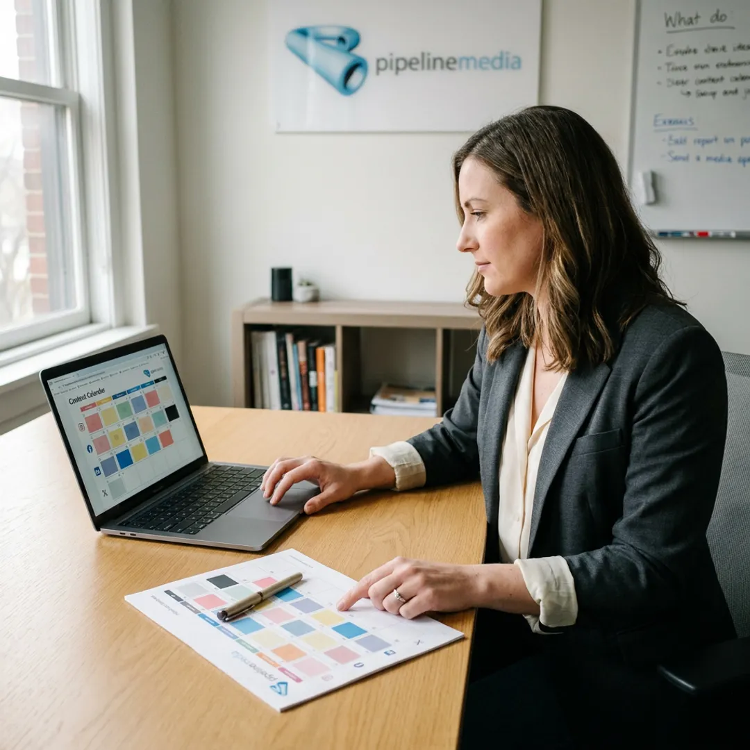 Social media manager scheduling branded posts