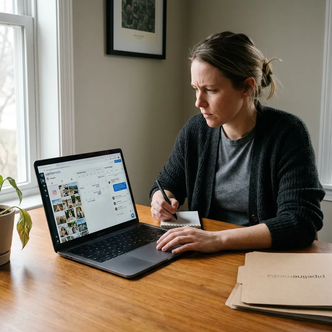 Social media manager reviewing Instagram content
