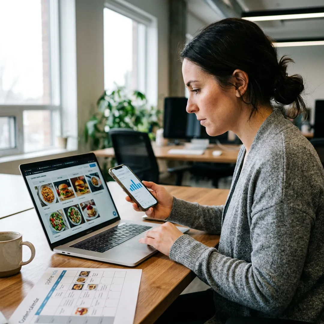 Social media manager planning restaurant content