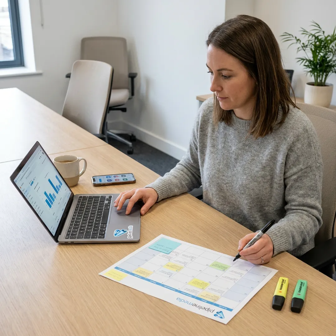Specialist planning a social media content calendar