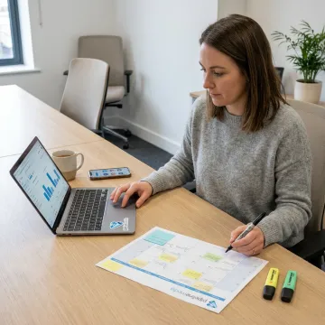 Specialist planning a social media content calendar