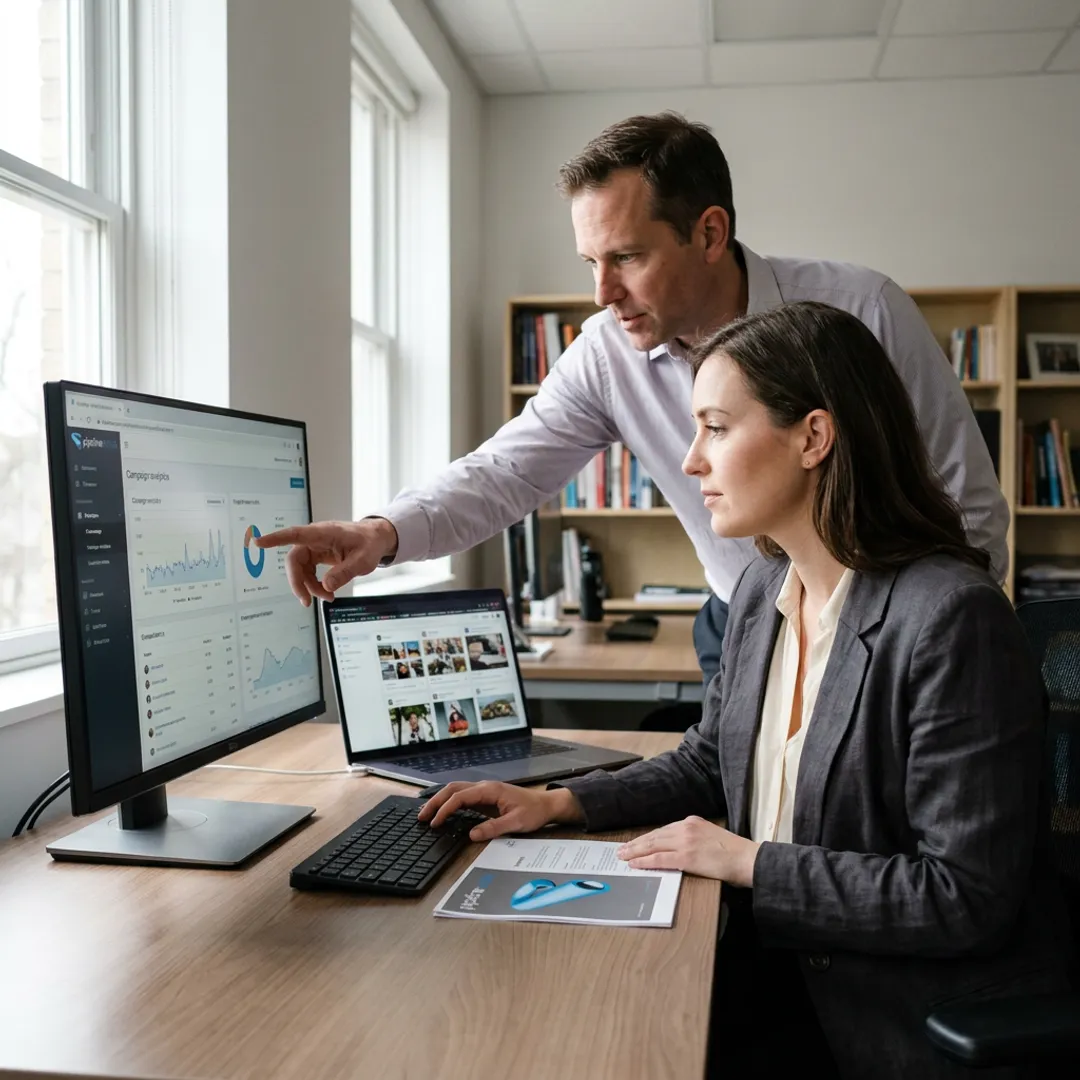 Marketing team managing outsourced campaigns