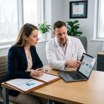 Doctor reviewing digital marketing performance