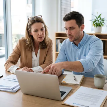 Small-business owner reviewing social media content