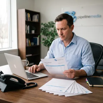 Business professional reviewing fax campaign delivery reports