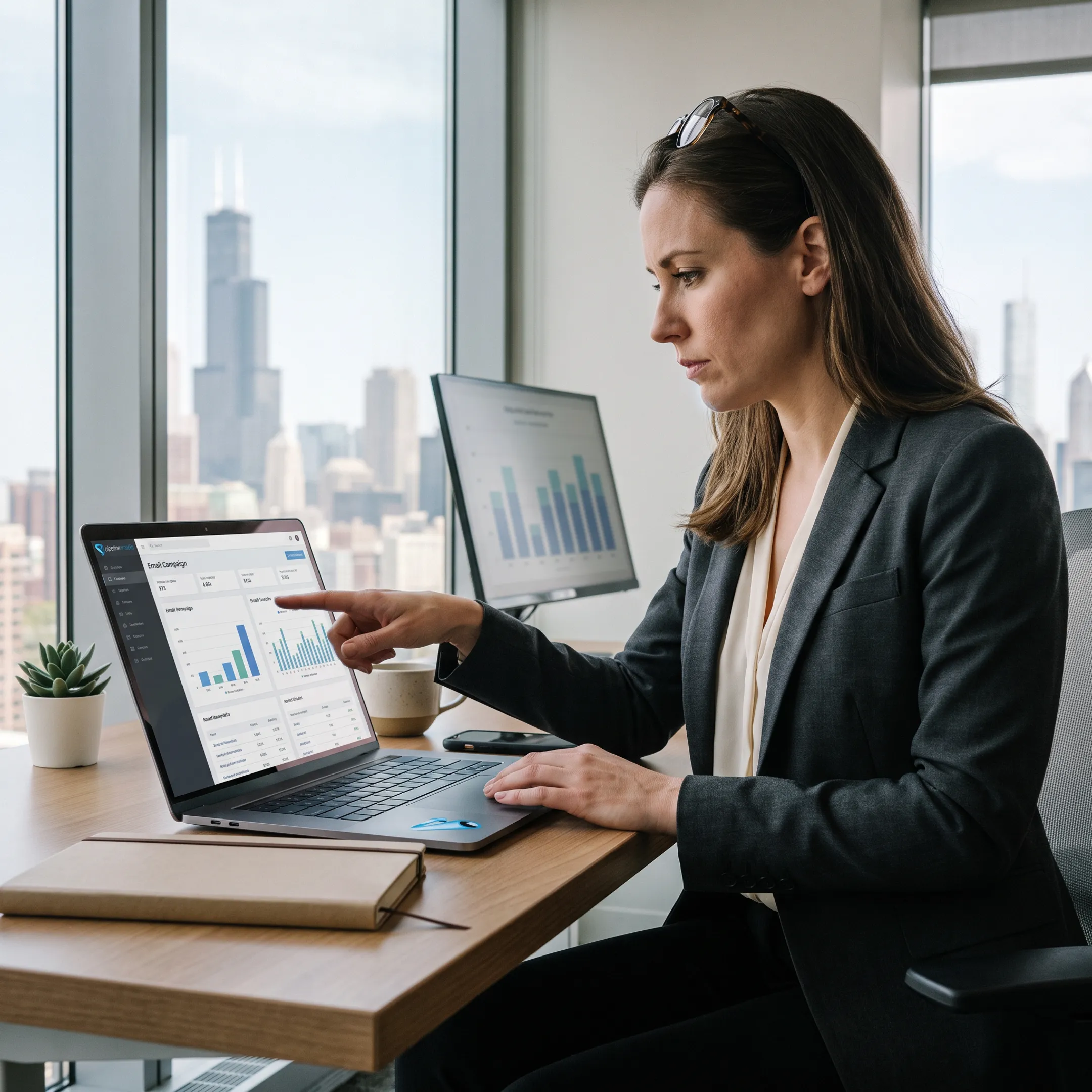 Marketing professional reviewing an email campaign