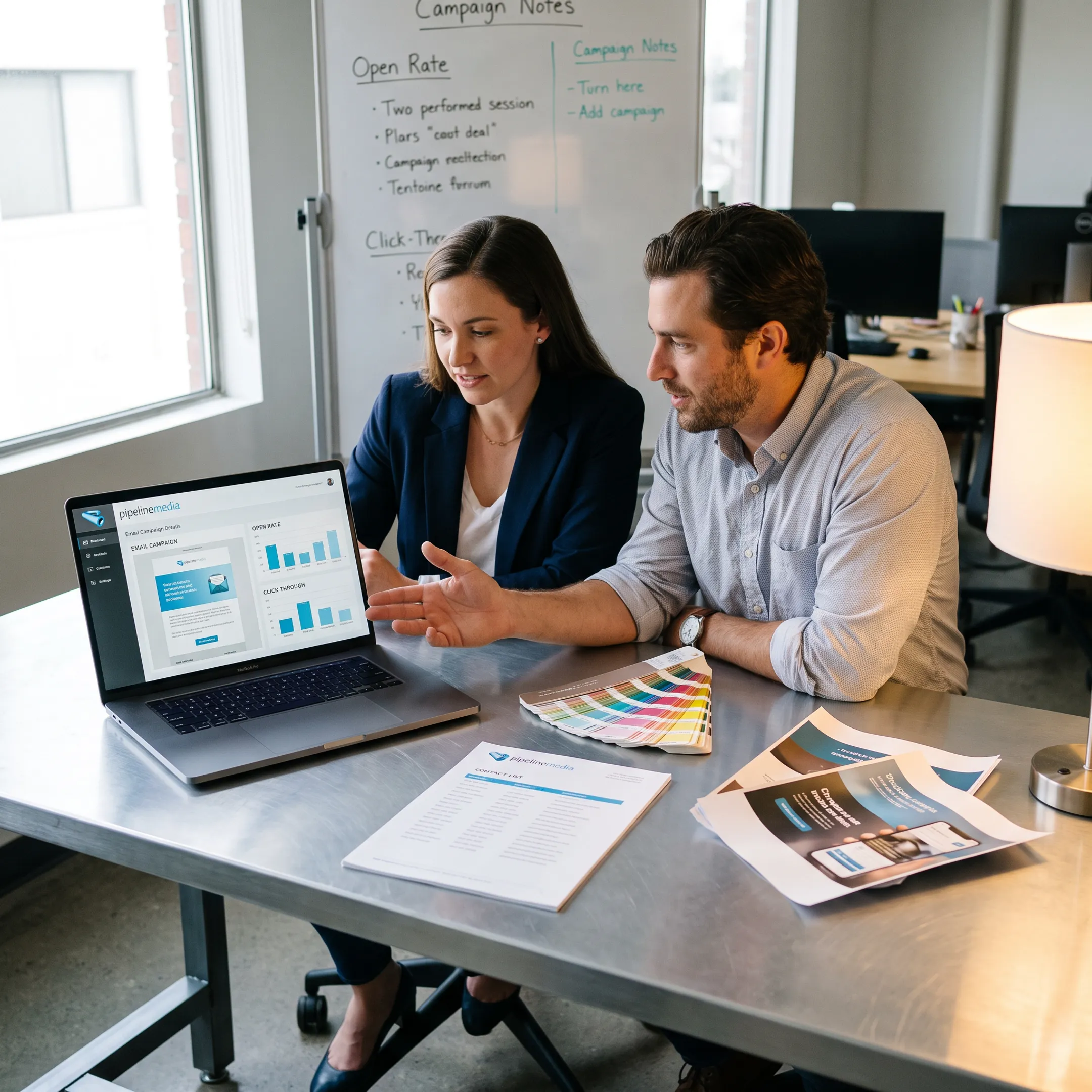 Team preparing a branded email broadcast