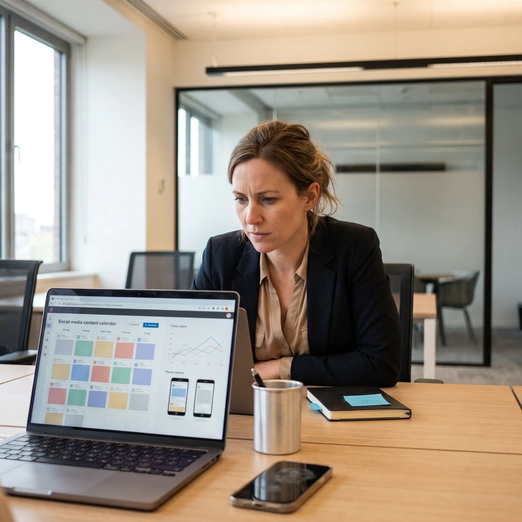 Marketing specialist managing social media content