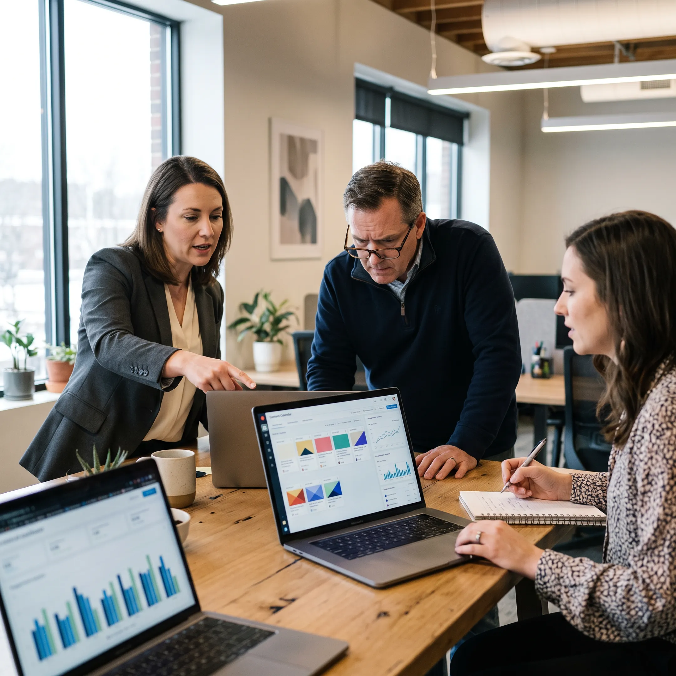 Marketing team planning social media content