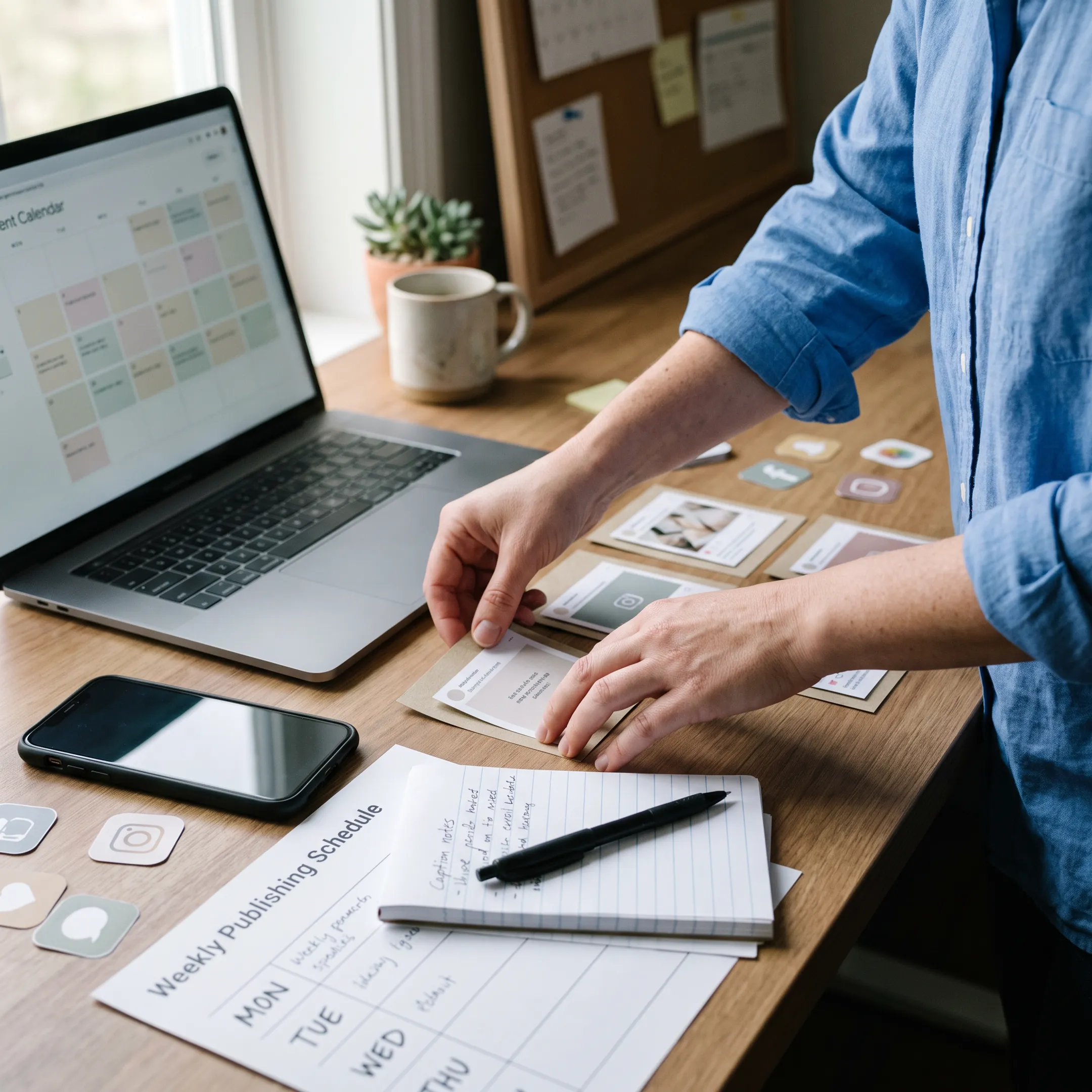 Consultant planning branded social media posts