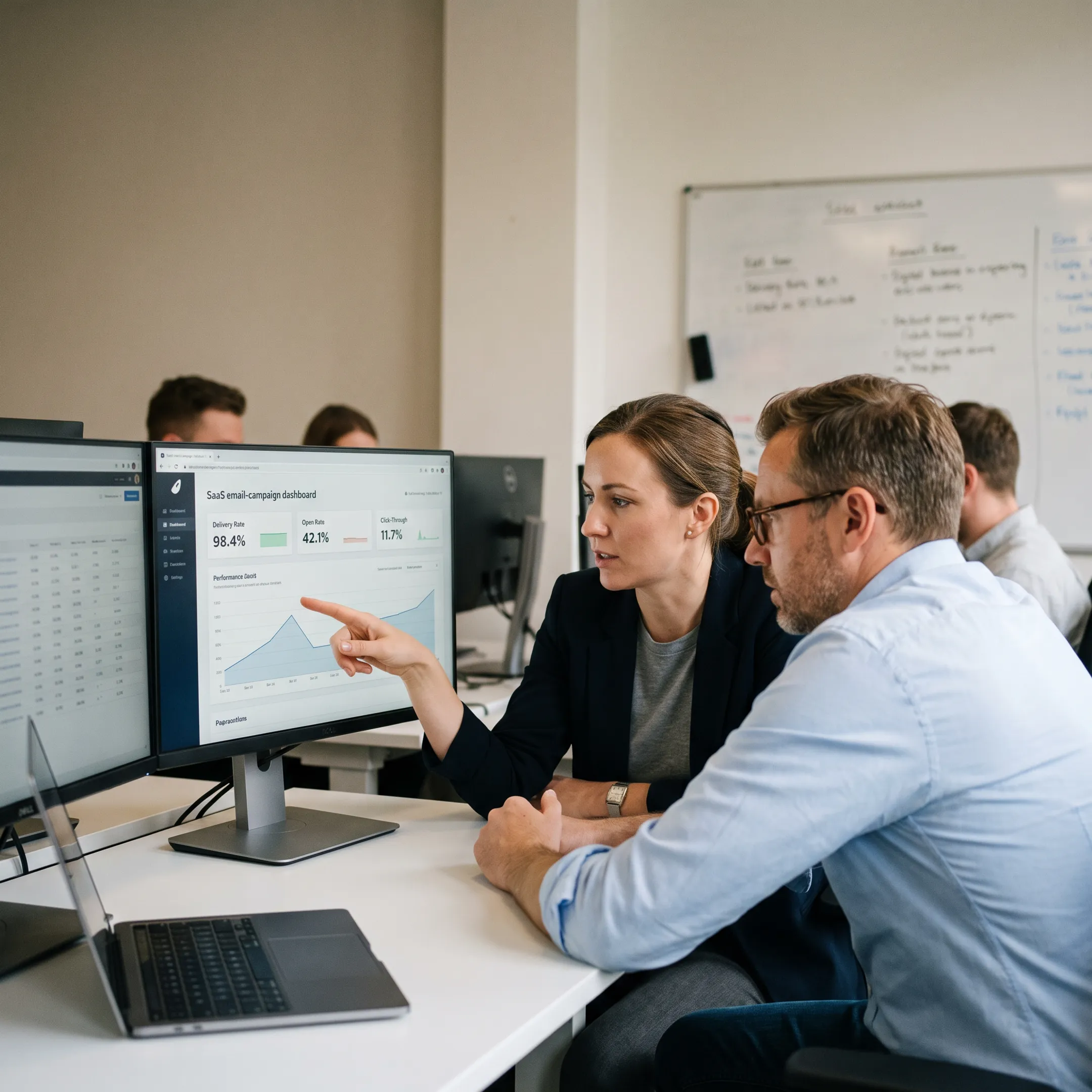 Team preparing a branded email campaign