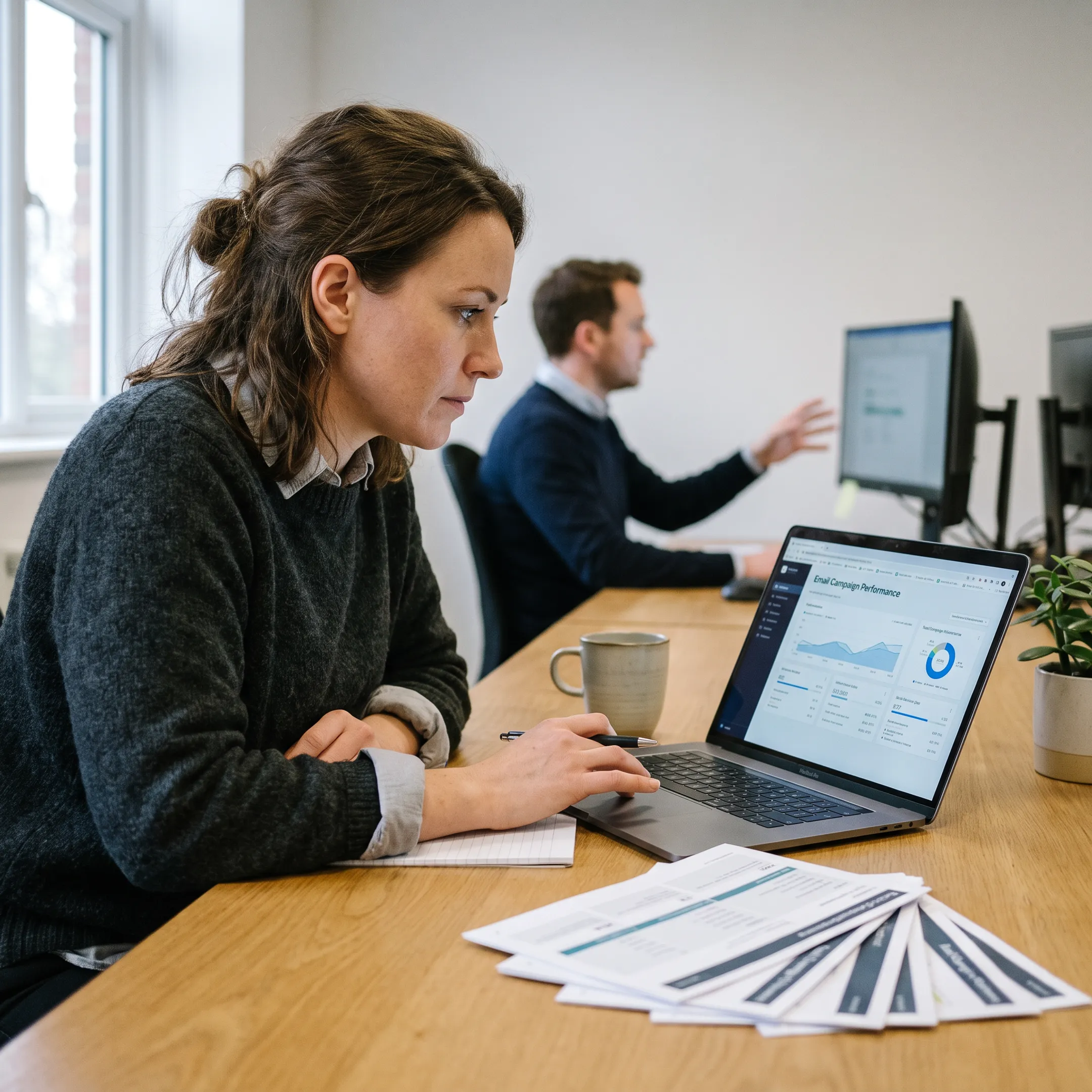 Marketing professional reviewing an email campaign