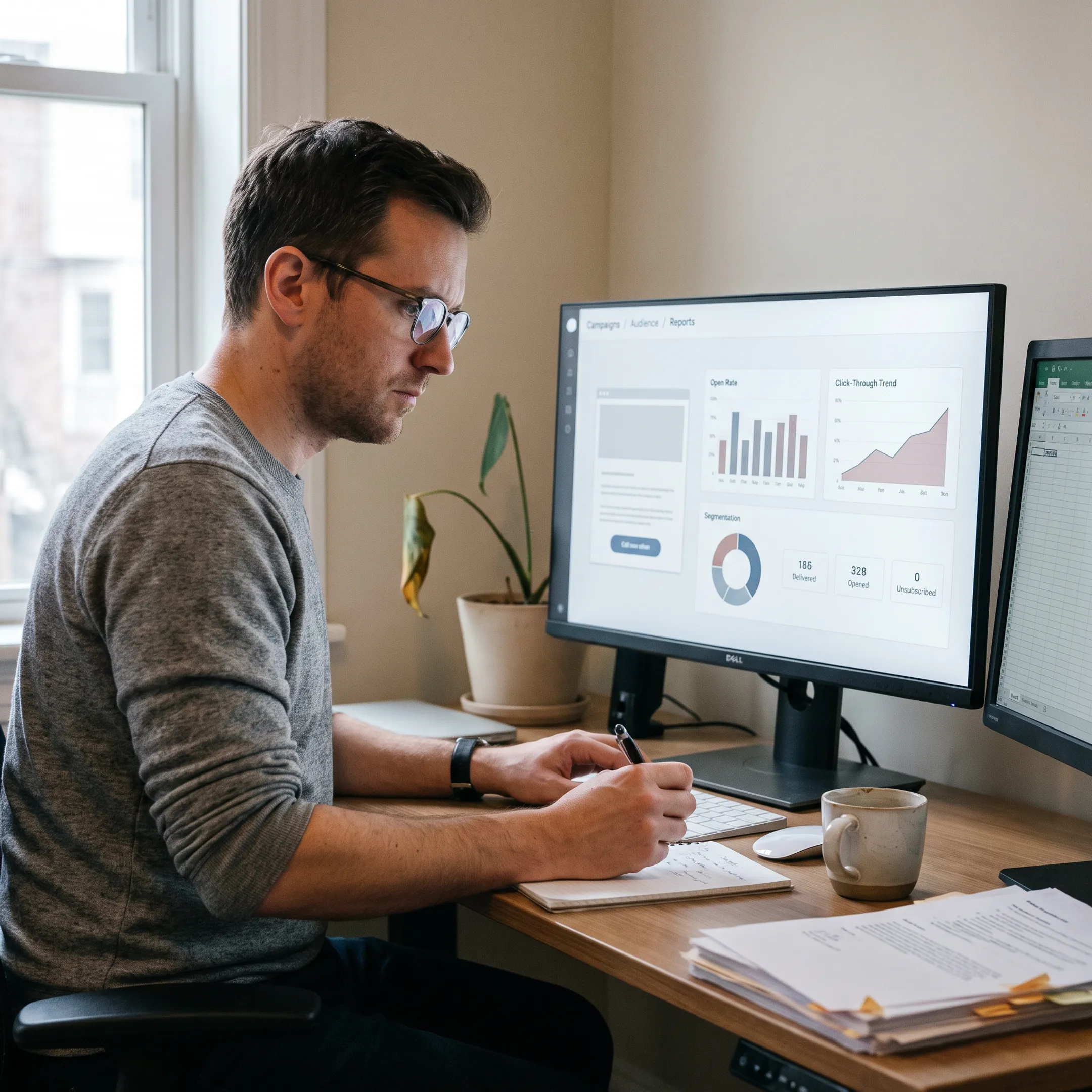 Marketing professional reviewing an email campaign
