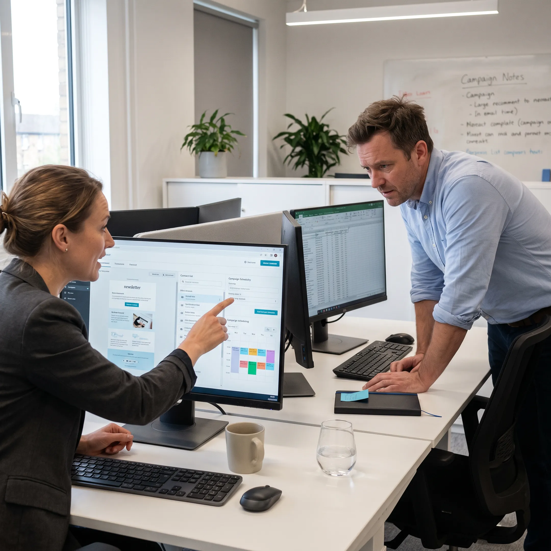 Team preparing a branded email broadcast
